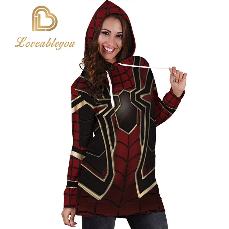 Superhero The Avengers Spiderman Iron Man Hoodies Autumn Women Sweatshirt Dress Slim Long sleeve Turtleneck Drawstring Pullovers