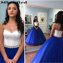 Mbcullyd бальное платье бальные платья Длинные роскошное бисер Кристалл Vestido De 15 Anos Пышное Королевское Blue15 лет платье