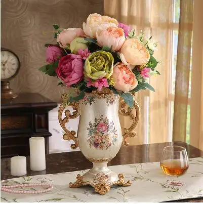 Европейский роскошный дворец смолы украшение вазы дома настольные фигурки ремесла украшения свадебный подарок американский Ретро Шелковый цветочный горшок