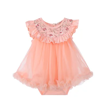 

2020 new flying flower sleeve puffy dress embroidered ruffled baby dress newborn baby baptism dress baby birthday party dress