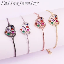 10 шт. мульти Радуга CZ Циркон Сердце Шарм браслет Femme медная цепь браслеты для женщин ювелирные изделия