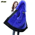 Хлопковое теплое пальто с подкладкой и водонепроницаемая куртка для женщин, большие размеры, тонкое длинное пальто для женщин, зимняя большая парка с меховым капюшоном, женские пальто