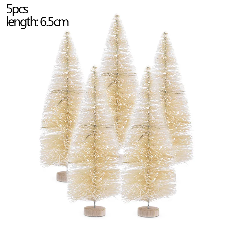 6.5cm 5pcs beige Маленькая декорированная Рождественская елка 6,5 см до 16 см, искусственная сосна, Мини искусственная Рождественская елка, Санта, снег, украшение для дома - Цвет: 6.5cm 5pcs beige