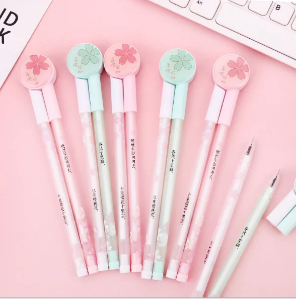 Wholesale Gel Pen Creative Cherry Blossom Penalty Neutral Pen 0.5mm Students Stationery Writing Tool Office Supplies GP578