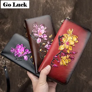 

GO-LUCK Brand Trend Fashion Genuine Leather Women Clutch Wallet Women's Zipper Dollar Purse Cell Phone Pouch Case Cardholder