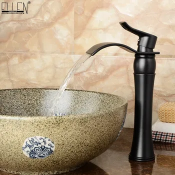 

Deck Mounted Tall Black Bathroom Faucets Waterfall Basin Sink Water Mixer Tap Faucet Oil Rubble Bronze Finished ELF1413B