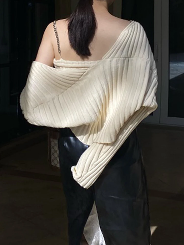 ECRURANI Casual Solid Two Piece Set Women Square Neck Sleeveless Vest Long Sleeve Loose Shawl Black Suit 2021 Autumn Clothes New