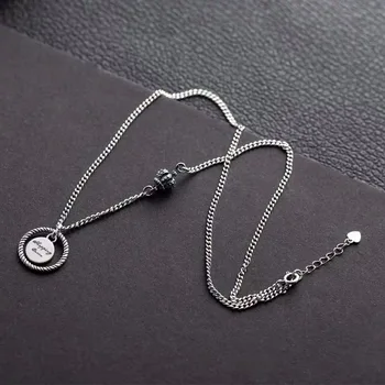 

ANENJERY Vintage 925 Sterling Thai Silver Alphabet Round Card Crown Necklace For Women accessories choker collares S-N519