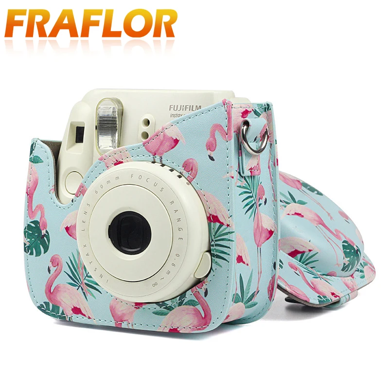 Защитный чехол для камеры Polaroid Fuji Fujifilm Instax Mini 8 8+ 9 с изображением единорога Фламинго в рождественскую ночь с кристаллами из искусственной кожи