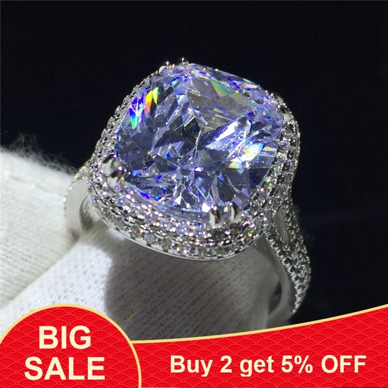 Большое кольцо 925 пробы Серебряная Подушка огранки 8ct AAAA фианит класса люкс Обручение обручальные кольца для женщин Свадебные палец вечерние ювелирные изделия