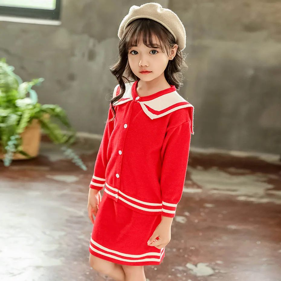Детская одежда вязаный кардиган+ юбка комплект из 2 предметов для девочек, одежда для девочек с рисунком милые осенние детские костюмы для девочек