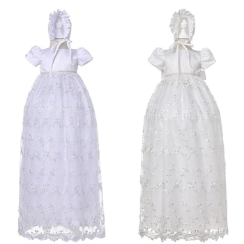 

Baby girl christening lace dress with hat Birthday Party Dress With Hat Maxi Straight Dress Off White Baby Baptism Dress