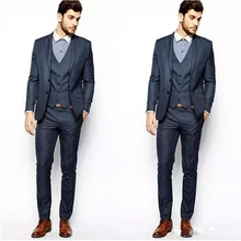 

3pc Terno Masculino Two Buttons Senior Blue Cool Men Suit BrideGroom Wedding Best Men Slim Fit Groom Tuxedos (Jacket+Vest+Pant)