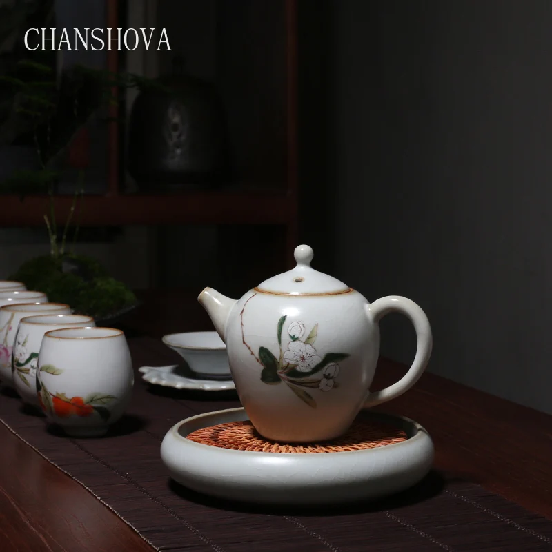 CHANSHOVA фарфоровый чайник кунг-фу ручной работы 240 мл, керамический чайный горшок, традиционный китайский чайный набор, чайная посуда с узором в виде цветов и птиц, производство Китай