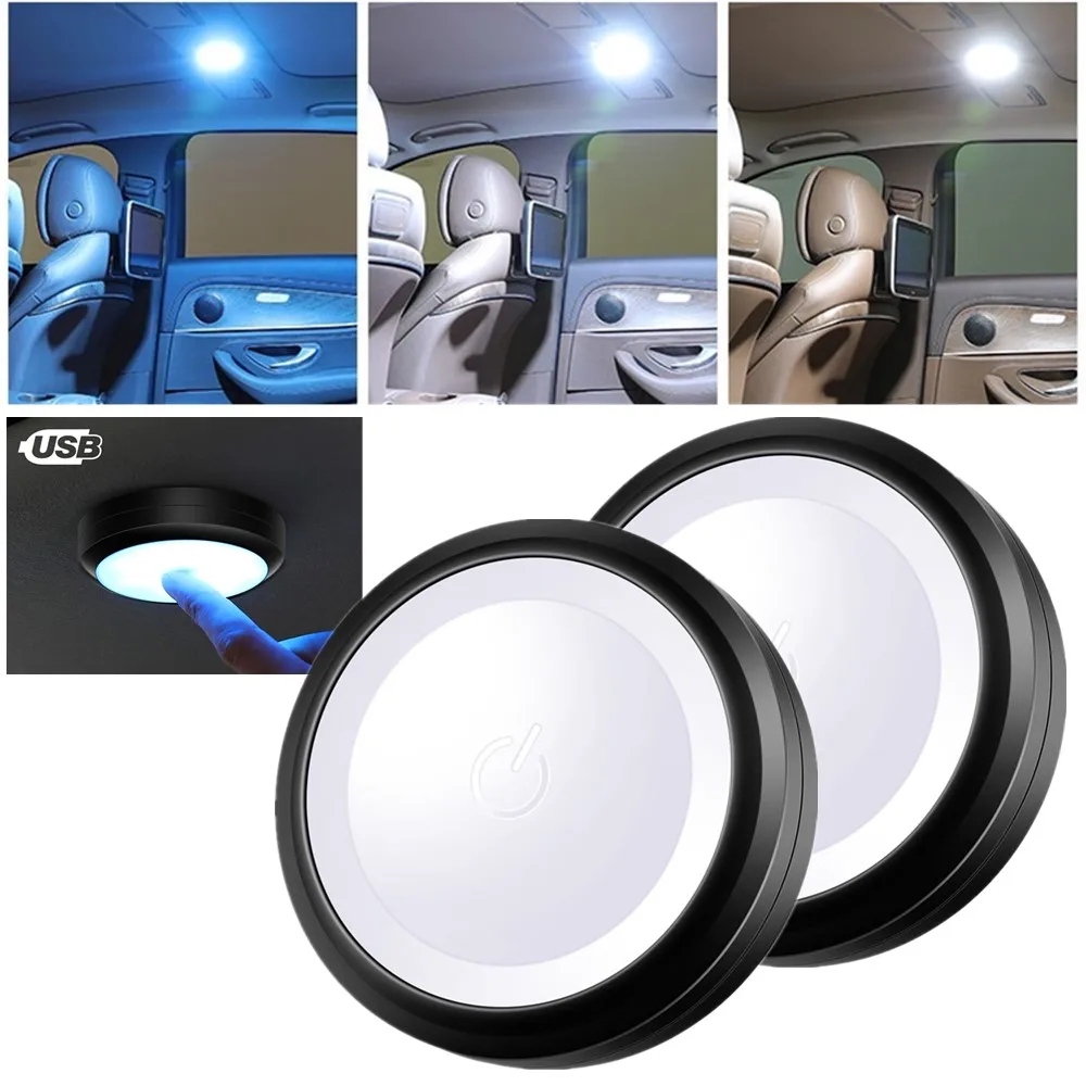 

Car Reading Light Auto Interior LED Lighting Three Colors Switch Car Ceiling Lights Magnetic Indoor Trunk Roof USB Touch Lamp