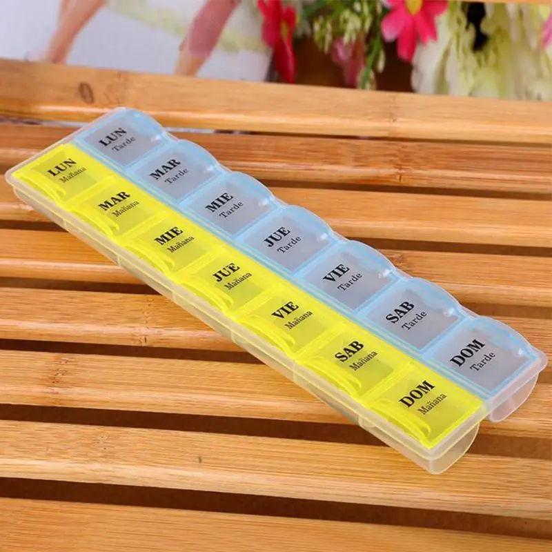 

2 Colors Weekly 7 Days Tablet Drugs Storage Box Medicine Holder Container Organier Pillbox Sorter 14 Slots Q1