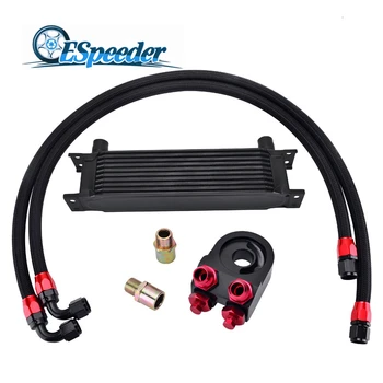 

ESPEEDER 10Row AN10 Oil Adapter Filter Cooler Plate Kit+Engine Transmission Oil Cooler+Stainless Steel Hose Line Car Parts