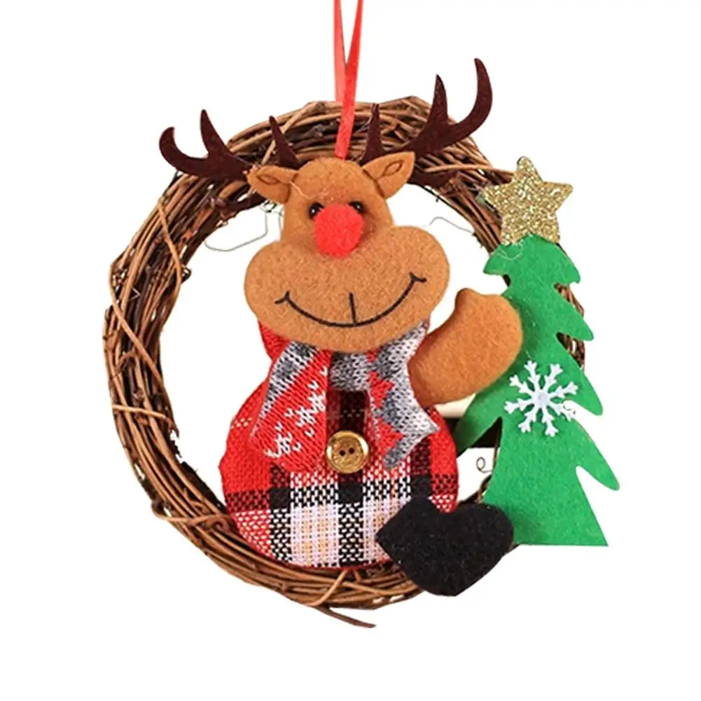 

2019 Cute Santa Claus Christmas Wreath Decoration Mini Snowman Christmas Rattan Garland Xmas Party Hanging Ornament Home Decor