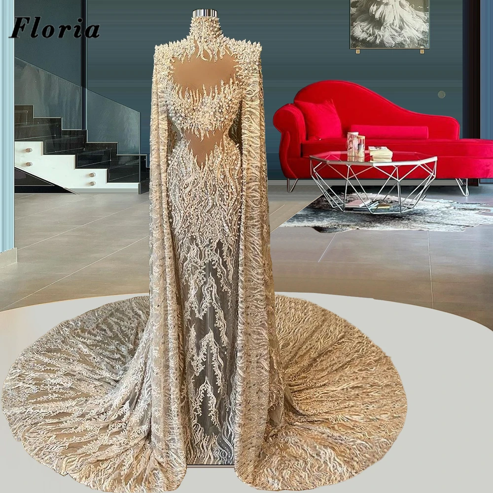

Dubai Design Beaded Evening Dresses 2021 Arabic Couture Women Party Gowns Middle East Crystals Pearls Prom Dress Robe De Soiree