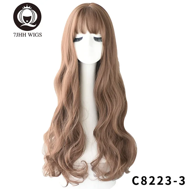7JHH WIGS Light Brown Wig For Women With Fringe Fashion Heat Resistant Mid-Length Synthetic Wig C8223-3