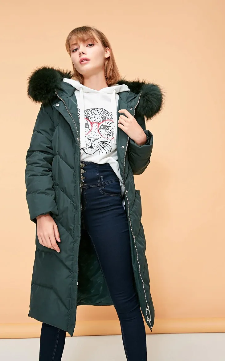 Vero Moda женский длинный пуховик с капюшоном из меха енота | 318412531