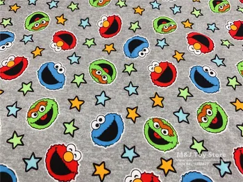 

150*50cm Sesame Street ELMO BIG BIRD stretchy cotton knit fabric For Sewing Fat Quilting Patchwork boy Cloth Kid Shirt