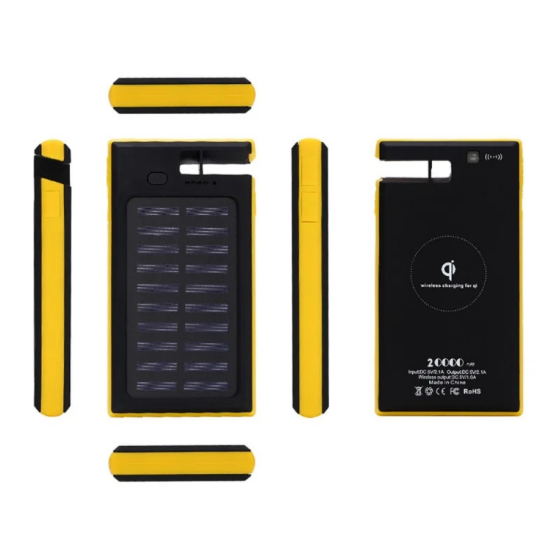 20000mAh беспроводной Солнечный внешний аккумулятор 2 USB светодиодный портативный водонепроницаемый аккумулятор зарядное устройство с держателем телефона