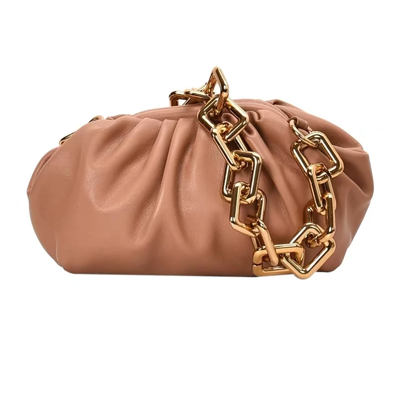 

New Cowhide Woven Bag Gold Chain Cloud Bag Leather Pleated Bag Shoulder Slung Dumplings Bag Clutch Bag Handbags