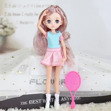 

New 1/6 26cm Bjd Beach Tennis Dress Kids Dolls Girls Children's Toys With Clothes Skirt Eyelashes Ball-Jointed Play Sets Gifts