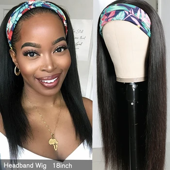 

Straight Headband Wigs European Human Hair Full Machine Made Wigs Remy Hair Wig For Black Women Natural Black Color