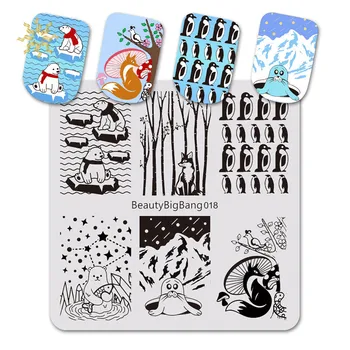 

BeautyBigBang 6*6cm 1PC Stamping For Nails Polar Bear Fox Penguin Animal Nail Stamping Plates Template Nail Art Stencils K510