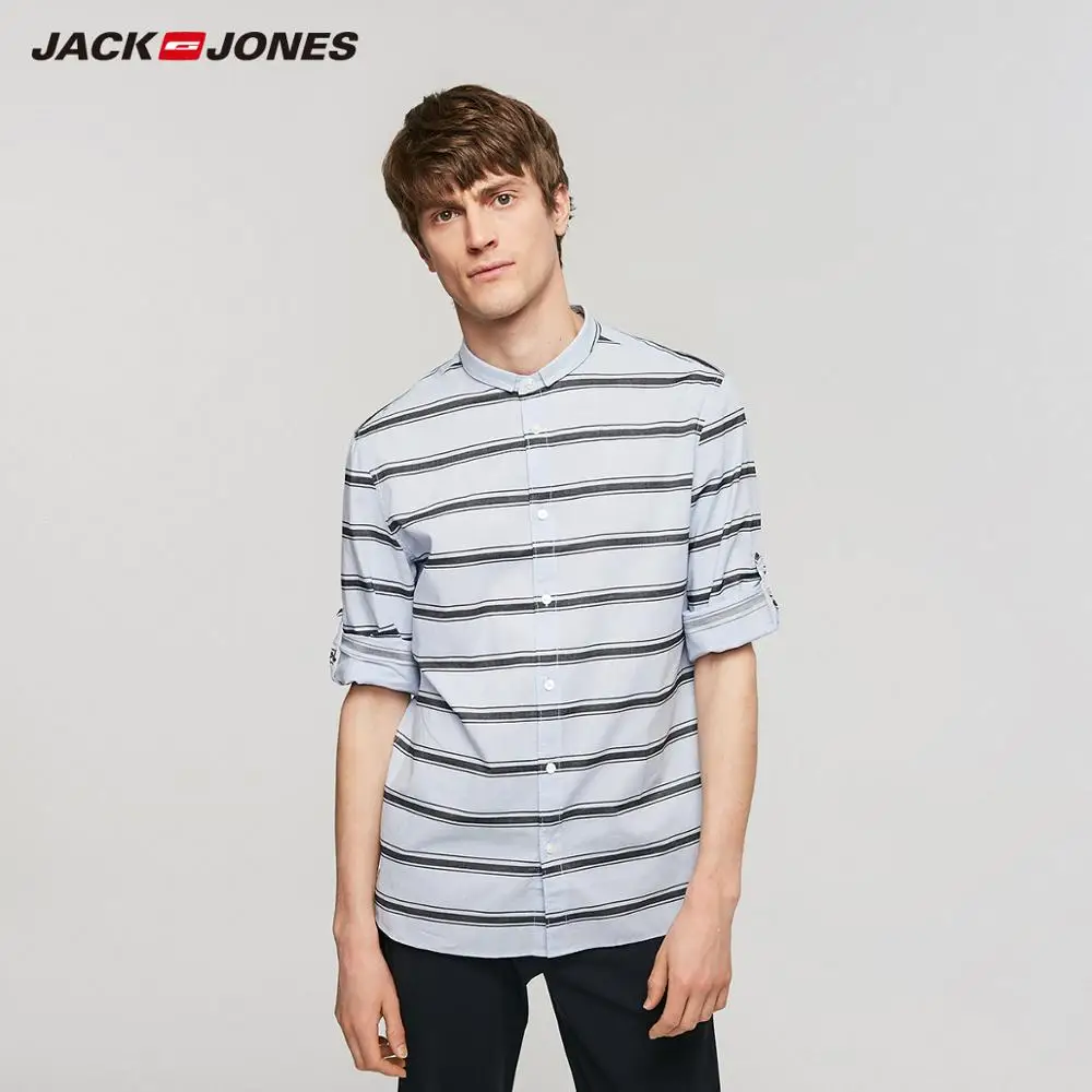 JackJones Men's Casual 100% Cotton Striped 3/4 Sleeves Shirt Basic Menswear| 219131514 JackJones Men's Casual 100% Cotton Striped 3/4 Sleeves Shirt Basic Menswear| 219131514