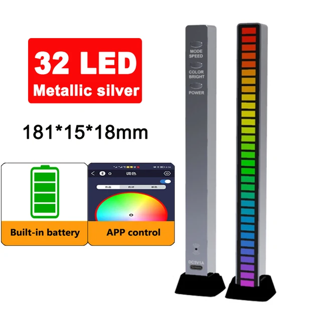 LED Strip Light RGB Sound Control Light Voice Activated Music Rhythm Ambient Light 3D LED Pickup lamp For Car family Party light Metal Silver Battery