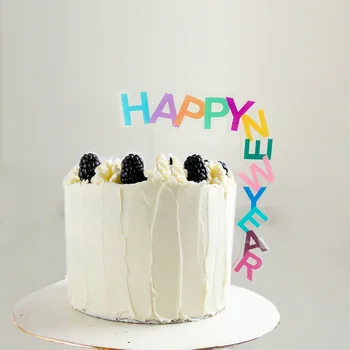 

Ins 2021 New Happy New Year Cake Topper Acrylic Novelty Bright Colors Vertical Cake Topper For New Year Party Cake Decorations