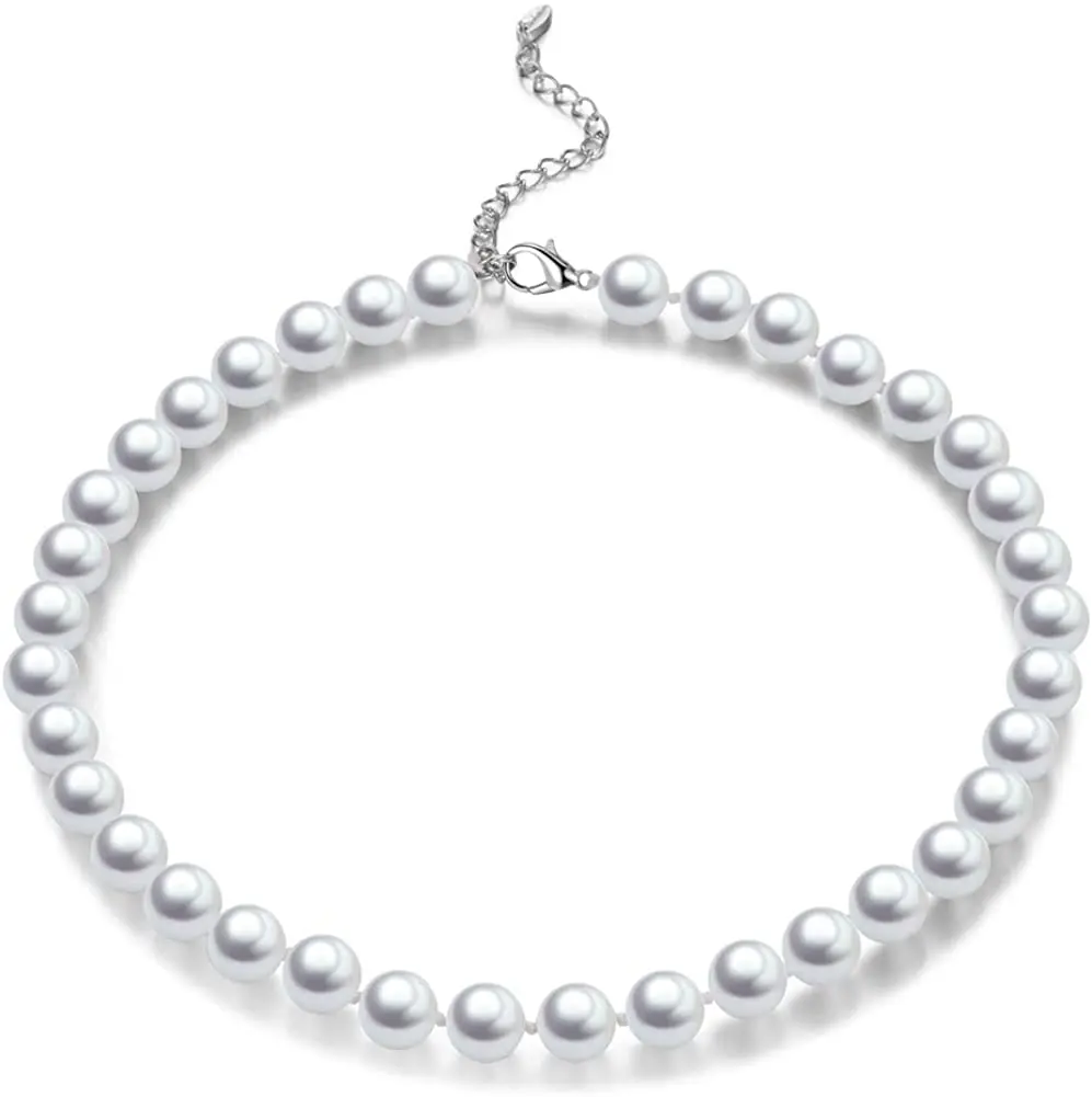 

Pearl Beaded Choker Necklace for Women, Shell Pearls Costume Strand Necklace Fashion Jewellery Birthday Gift