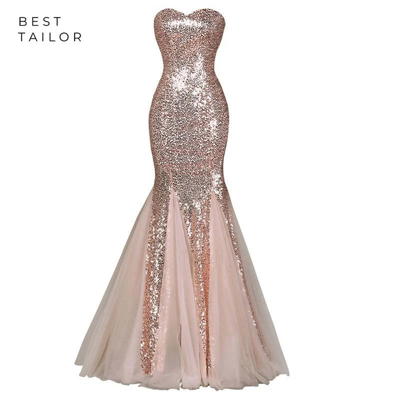 Sequin Prom Dresses 2019 Mermaid Lace Up Sequence Cloth Rose Gold