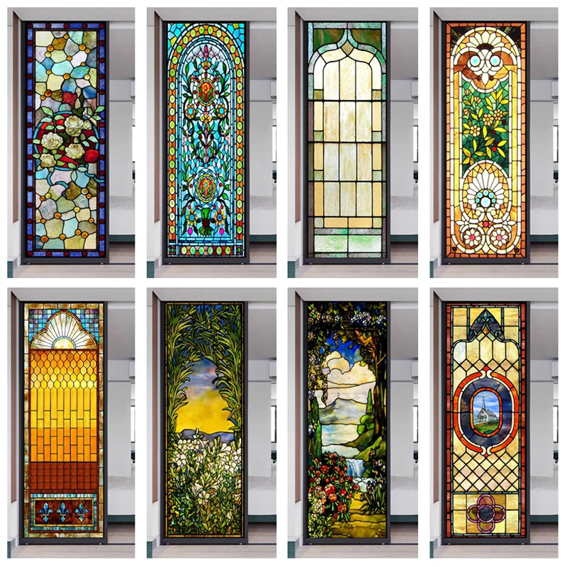 Custom Size Stained Glass Window Film Frosted Privacy Window Film Static Cling Vintage Pattern For Home Office Restaurant Shop Decorative Films Aliexpress