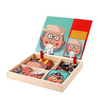 

Kid's Multifunctional Drawing Writing Board Magnetic Puzzle Toy Box Kids Educational Toy Wood Puzzle for Children Cartoon