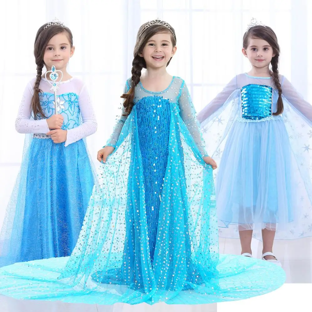 Girl Princess Dress Cosplay Elsa Costume Fancy Dress Kid Halloween Carnival Snow Queen Elza Clothing Party Blue Dress Girls Gift