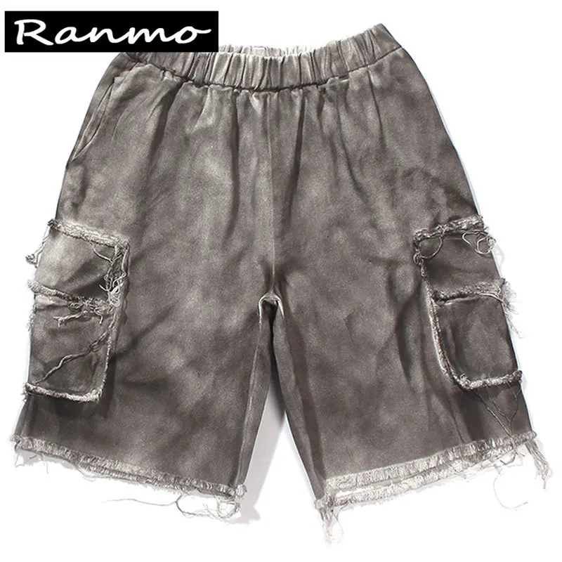 

Tie Dye Distressed Ripped Cargo Shorts Streetwear Hip Hop Casual Baggy Short Pants 2020 Summer Fashion Loose Trousers