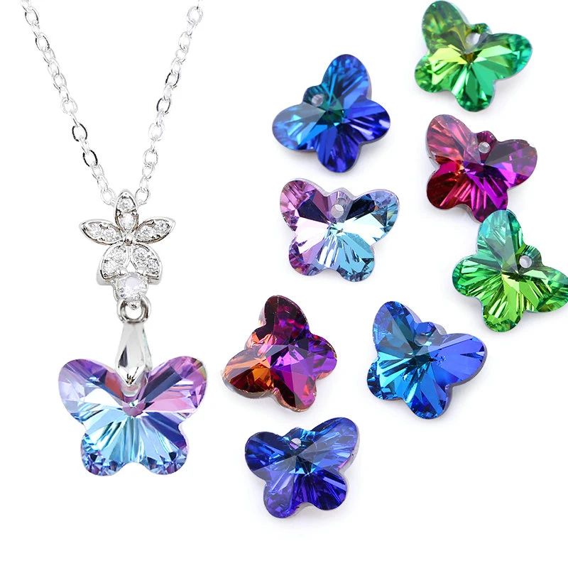 Cuentas colgantes de mariposa para mujer, abalorios de cristal de 14mm de cristal para fabricación de joyas, pendientes y collar, DIY, 12 por lote|cuentas| - AliExpress