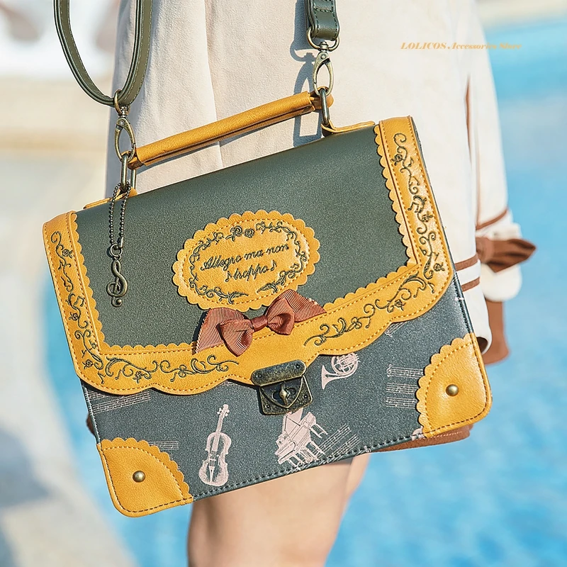

Vintage Preppy Style England Women's JK Uniform Square Bag Briefcase Music Embroidery Messenger Bags 3way Backpack Student