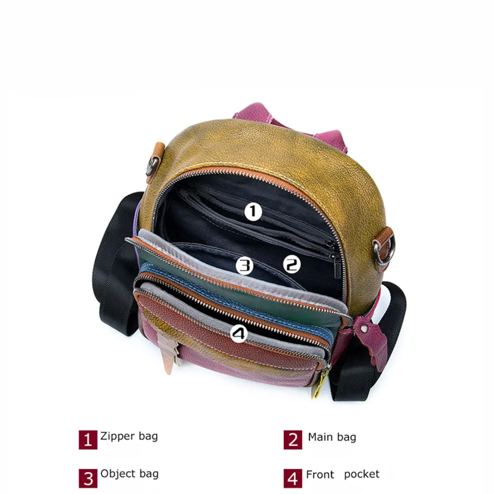 Lukegear Сумки из натуральной кожи Винтажный стиль смешанные цвета мин рюкзак женские сумки застегивающиеся на молнию школьные сумки
