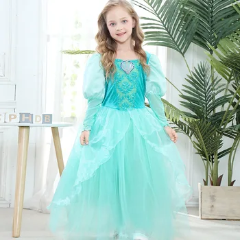

Girls Little Mermaid Princess Ariel Dress Up Dresses Kids Fancy Frock Role Playing Carnival Costume Kid Party Birthday Ball Gown