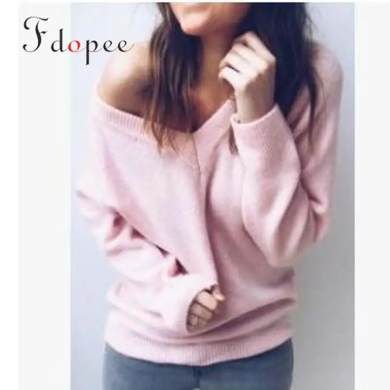 

2019 V-neck Fashion Leisure Comfort Long Sleeve Solid Color Sweaters Winter Clothing Plus Size Basic Female Jumper Sweater Lady