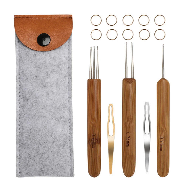 Bamboo Dreadlock Crochet Hook Set Dreads Tool 0.75mm 1-Hook 2-Hooks 3-Hooks Dreads Lock Handle Crochet Needle For Hair Extension