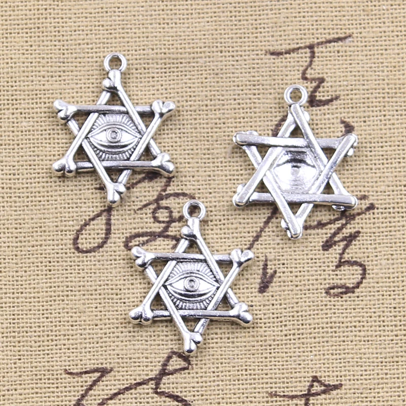 15 Pz Charms Demon Eye Star Of David Shield Hexagram 25X20Mm Pendenti Color Argento Antico Risultati Fai Da Te Gioielli Tibetani