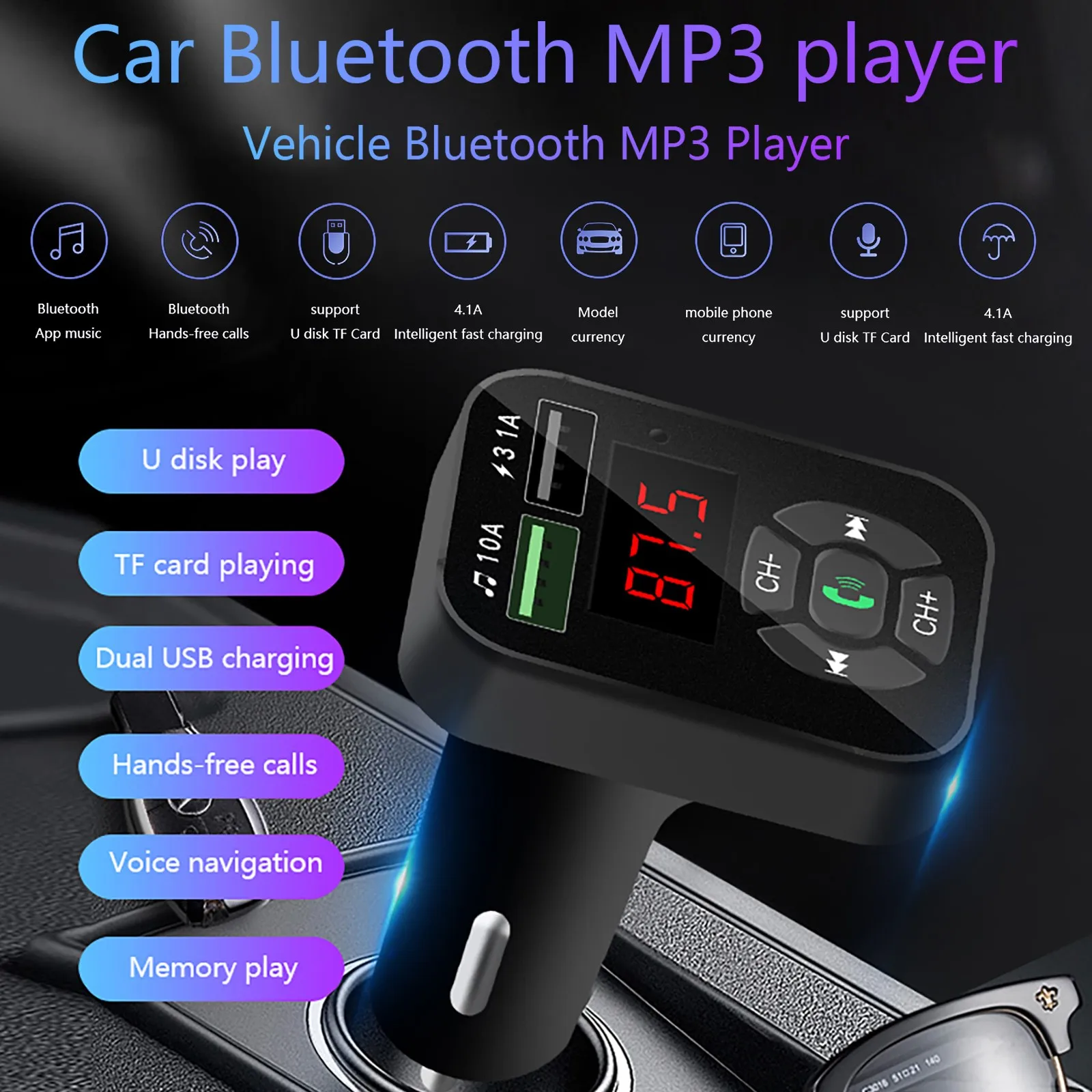 Kit de adaptador inalámbrico Mp3 para coche, Radio, transmisor Fm con Bluetooth, Cargador Usb, mejor rendimiento de carga, gran oferta