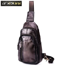 Мужская качественная кожаная сумка на каждый день с нагрудным ремнем, модная сумка для путешествий, треугольная сумка на одно плечо, 8 дюймов, планшет/Зонт, рюкзак 8005-dc