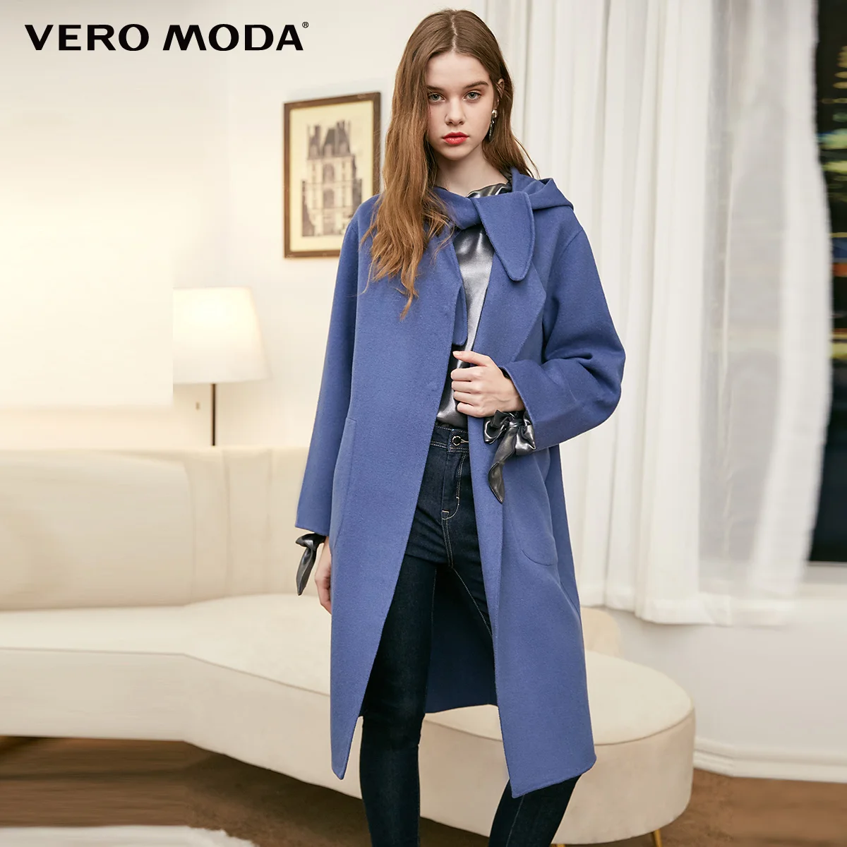 Vero Moda женское Двустороннее пальто с капюшоном | 318327552 - Цвет: Bijou blue